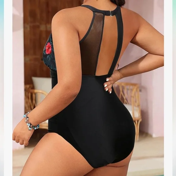 Tropical Floral Black One-Piece Swimsuit - Picture 2 of 4